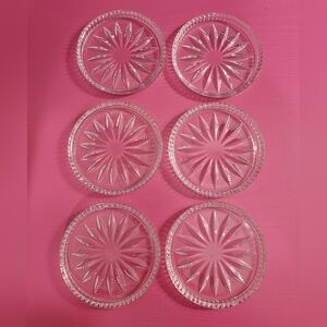 Set of 6 Clear Glass Coasters with Starburst Cut Design (0490)